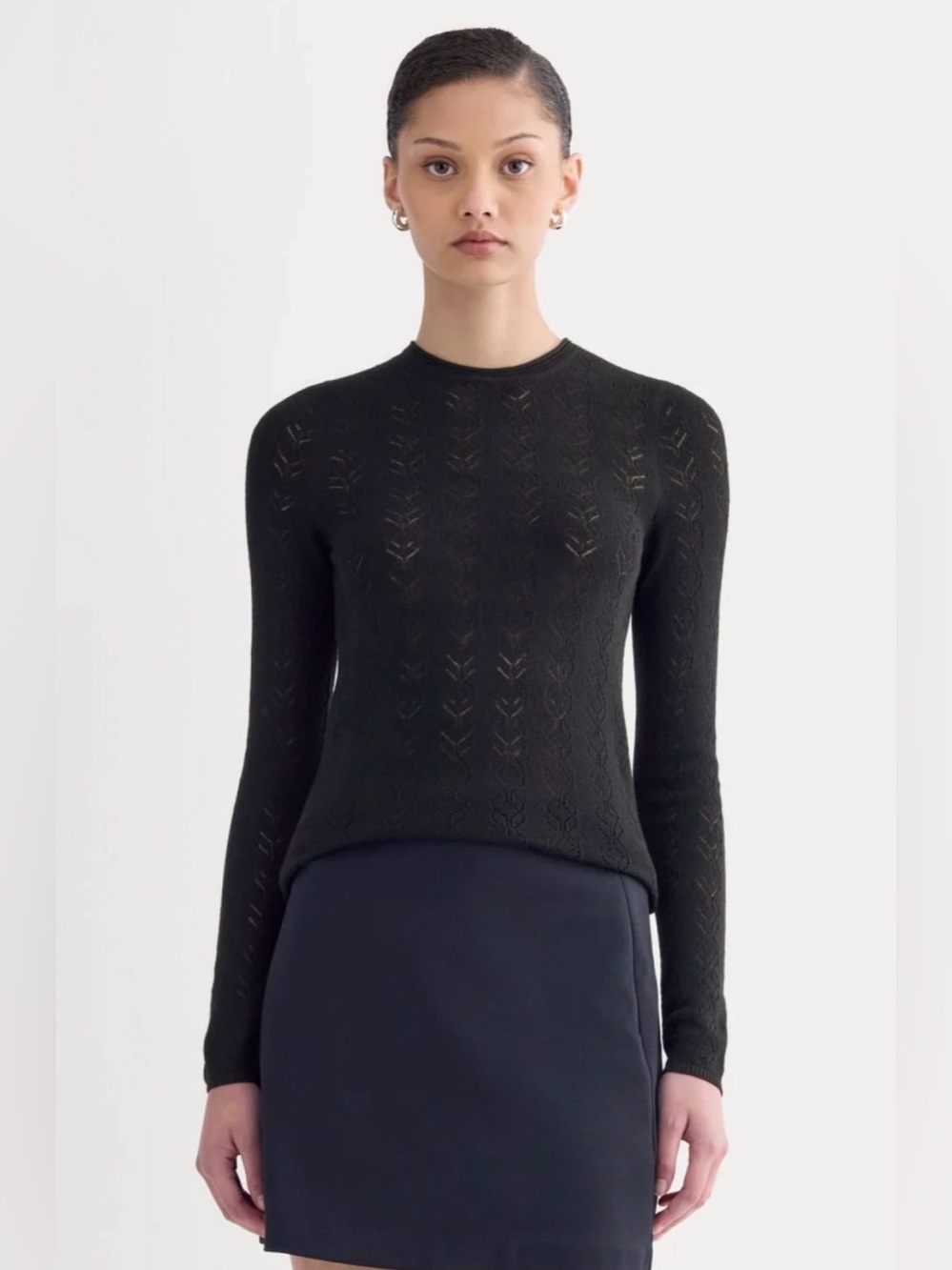 New Everlane THE POINTELLE CREW IN ULTRASOFT MERINO Black Size S